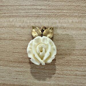White Rose Pendant with Gold Tone Accents